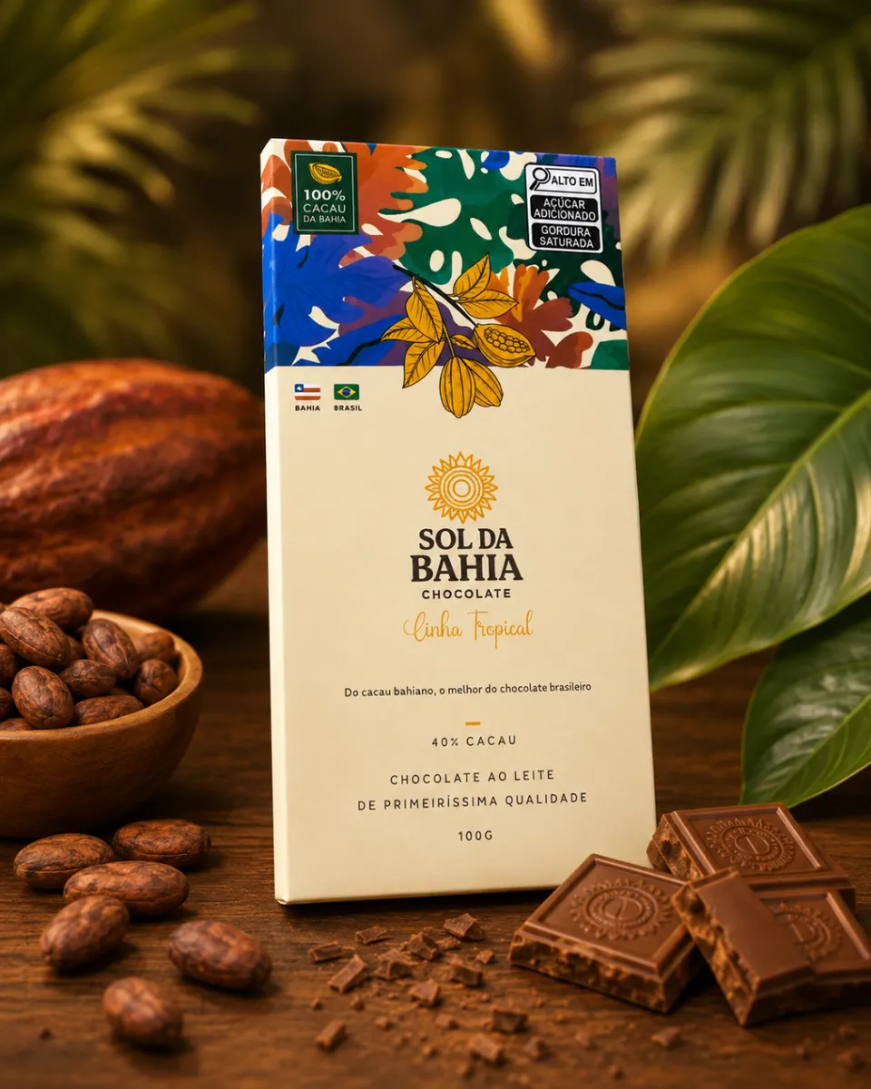 Chocolate Sol da Bahia Linha Tropical com embalagem original ilustrada